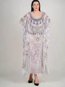Rajoria Instyle Print Kimono Sleeve Georgette Kaftan Maxi Dress