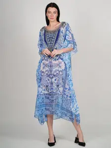 Rajoria Instyle Print Kimono Sleeve Georgette Kaftan Midi Dress