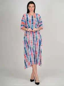 Rajoria Instyle Tie and Dye Checked Georgette A-Line Midi Dress