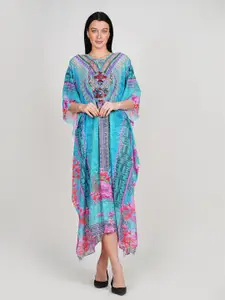 Rajoria Instyle Floral Print Kimono Sleeve Georgette Kaftan Maxi Dress