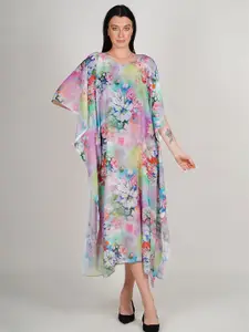 Rajoria Instyle Floral Print Kimono Sleeve Georgette Kaftan Midi Dress