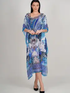 Rajoria Instyle Print Kimono Sleeve Georgette Kaftan Midi Dress