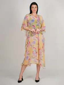 Rajoria Instyle Floral Print Flared Sleeve Georgette A-Line Midi Dress