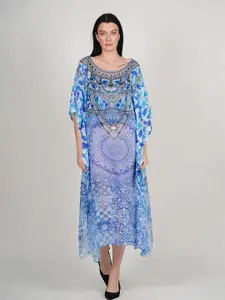 Rajoria Instyle Ethnic Motifs Print Flared Sleeve Georgette Kaftan Midi Dress