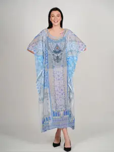 Rajoria Instyle Floral Print Flared Sleeve Georgette Kaftan Midi Dress