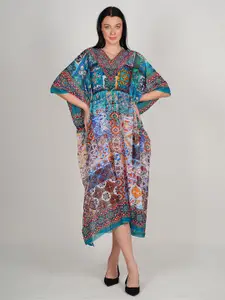 Rajoria Instyle Ethnic Motifs Print Flared Sleeve Georgette Kaftan Midi Dress