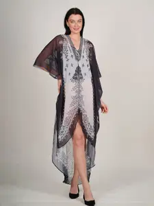 Rajoria Instyle Embellished Flared Sleeve Georgette Kaftan Midi Dress