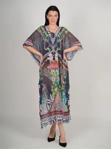 Rajoria Instyle Ethnic Motifs Print Kimono Sleeve Georgette Kaftan Maxi Dress