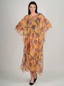 Rajoria Instyle Floral Print Cape Sleeve Georgette Kaftan Midi Dress