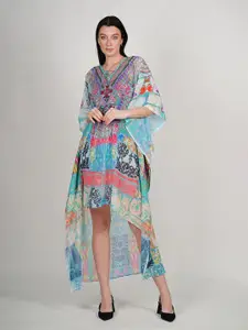 Rajoria Instyle Print Kimono Sleeve Georgette Kaftan Dress