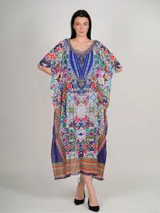 Rajoria Instyle Ethnic Motifs Print Georgette Kaftan Midi Dress