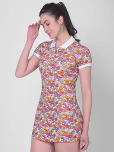 Crimsoune Club Floral Printed Shirt Collar Cotton Sheath Opaque Casual Dress