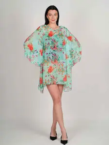 Rajoria Instyle Floral Print Kimono Sleeve Georgette Kaftan Dress