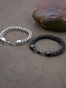 MEENAZ Men Set of 2 Silver-Plated Stainless Steel Link Bracelets