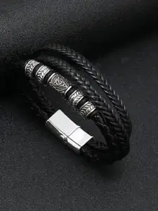 MEENAZ Men Silver-Plated Leather Multistrand Bracelet
