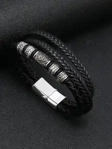 MEENAZ Men Leather Silver-Plated Multistrand Bracelet