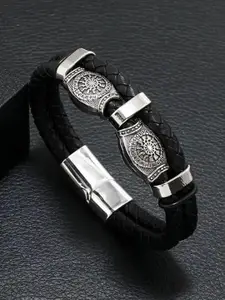 MEENAZ Men Leather Silver-Plated Multistrand Bracelet