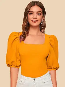 Dream Beauty Fashion Square Neck Puff Sleeve Regular Opaque Casual Top