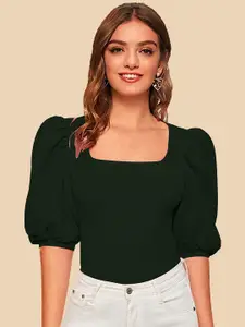 Dream Beauty Fashion Square Neck Puff Sleeve Regular Opaque Casual Top