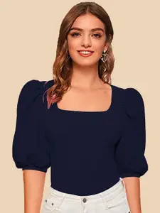 Dream Beauty Fashion Square Neck Puff Sleeve Opaque Casual Top