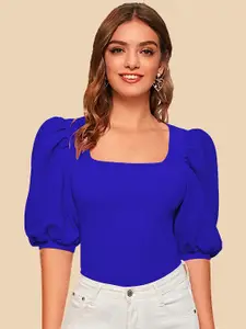 Dream Beauty Fashion Square Neck Puff Sleeve Opaque Casual Top