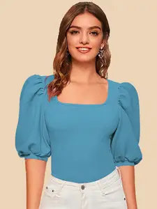 Dream Beauty Fashion Square Neck Puff Sleeve Regular Opaque Casual Top