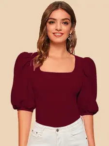 Dream Beauty Fashion Square Neck Puff Sleeve Regular Opaque Casual Top