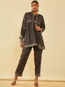 Soch Round Neck Top & Trousers With Shrug