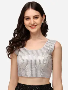 Bhavyam Embroidered Round Neck Sequinned Georgette Saree Blouse