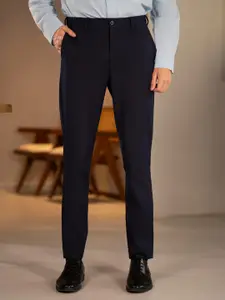 The Pant Project Men Eco Navy Solid Slim Fit Wrinkle-Resistant Formal Trousers with Stretchable Waistband