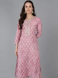 KALINI Embroidered Yoke Design Printed Straight Kurta