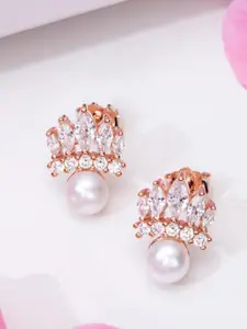 Zavya Rose Gold-Plated Contemporary 92.5 Sterling Silver Studs Earrings