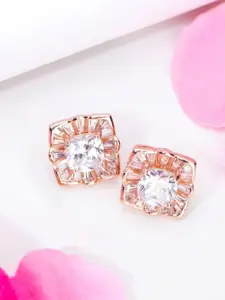 Zavya Rose Gold Plated Square Shaped Cubic Zirconia Studs