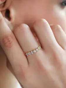 Zavya Gold-Plated 925 Pure Sterling Silver Cubic Zirconia-Studded Adjustable Finger Ring