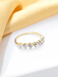 Zavya Gold-Plated 925 Pure Sterling Silver Cubic Zirconia-Studded Adjustable Finger Ring