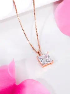 Zavya 925 Pure Sterling Silver Rose Gold-Plated Cubic Zirconia Pendants with Chains