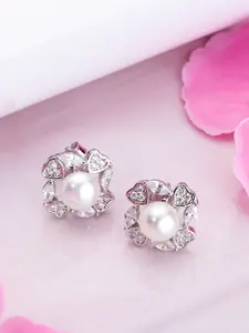 Zavya Rhodium Plated Circular Pearls Studs
