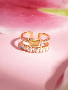 Rubans Rose-Gold Plated CZ Stone-Studded Adjustable Finger Ring