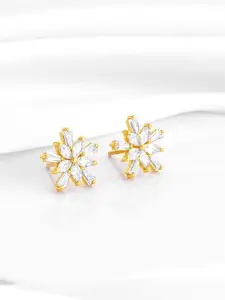 GIVA Gold-Plated Zircon-Studded Floral Studs Earrings