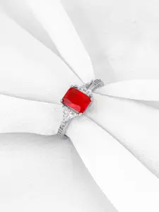 GIVA 925 Sterling Silver Rhodium-Plated Cubic Zirconia Studded Adjustable Finger Ring