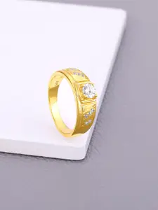 GIVA Men 925 Sterling Silver Gold-Plated CZ Stone-Studded Adjustable Finger Ring