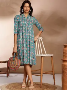 Anouk Ethnic Motifs Printed Gathered Detailed Pure Cotton Fit & Flare Ethnic Dress