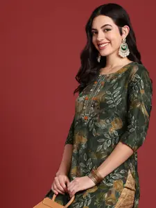 Anouk Women Floral Printed Thread Work Kurta