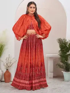 Chandbaali Printed Thread Work Ready To Wear Lehenga & Choli With Detachable Sleeves