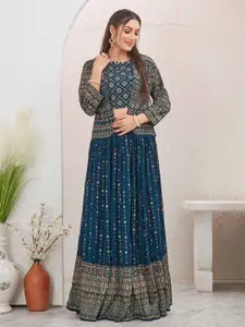 Chandbaali Embroidered Sequinned Foil Print Ready to Wear Lehenga & Choli with Jacket