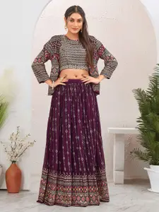 Chandbaali Embroidered Sequinned Foil Print Ready to Wear Lehenga & Choli with Jacket