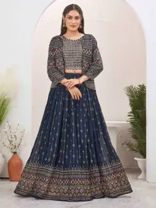Chandbaali Embroidered Sequinned Foil Printed Ready To Wear Lehenga & Choli With Jacket