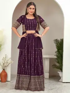 Chandbaali Embroidered Sequinned Foil Printed Ready To Wear Lehenga & Choli With Jacket