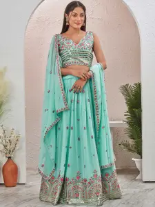 Chandbaali Embroidered Thread Work Foil Print Ready to Wear Lehenga & Blouse With Dupatta