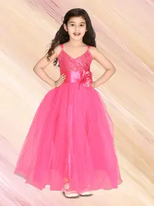 BAESD Girls Shoulder Straps Net Fit & Flare Maxi Dress